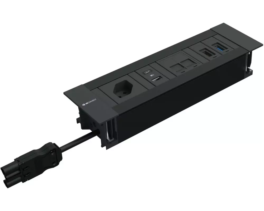 IB Connect Steckdosenleiste Intro2 1xT13 USB A+C 2xCat6 HDMI USB3, Sw