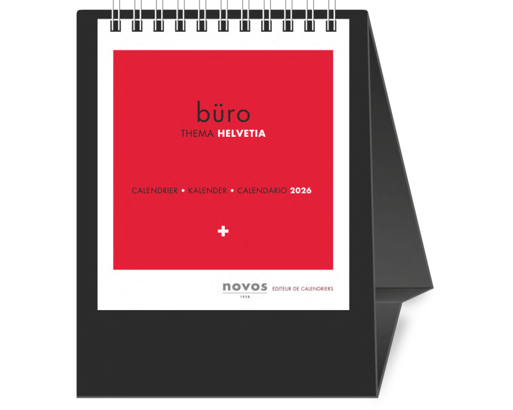 NOVOS Tischkalender Helvetia 2026 501050 1M/1S schwarz ML 11.5x14cm