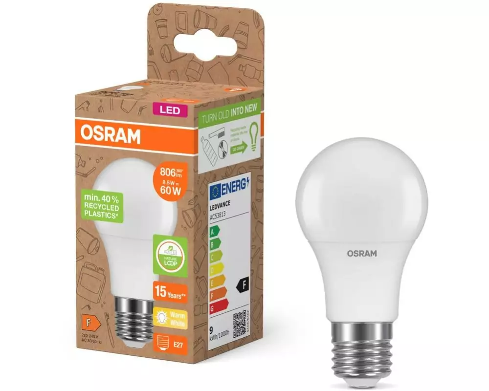 OSRAM LED PCR LAMPS WITH CLASSIC A 8.5W, E27, Warmweiss