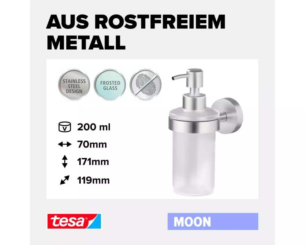 tesa Seifenspender Moon 200 ml, Edelstahl