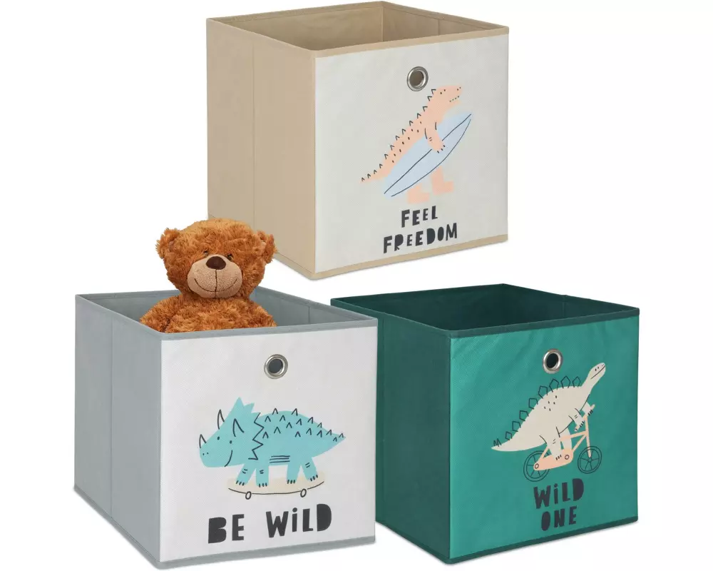 relaxdays Spielzeugbox Dino 3 Stück
