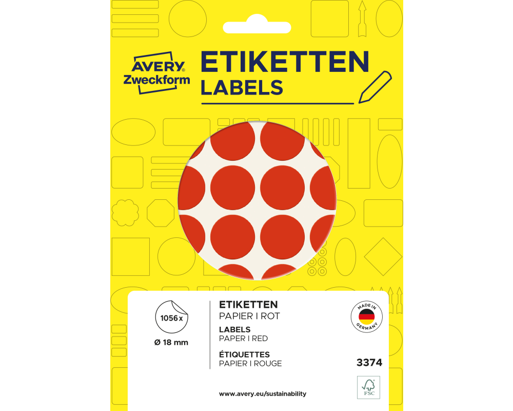 AVERY ZWECKFORM Markierungspunkte 18mm 3374Z rot 1056 Stück