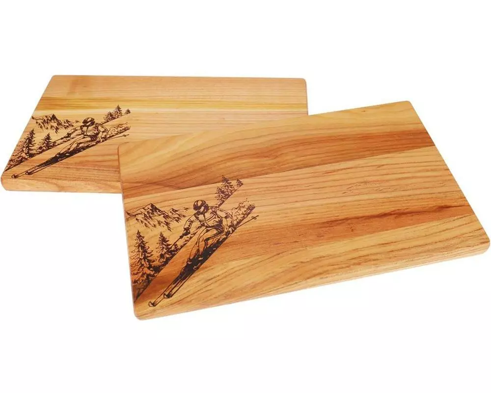 creanorm Schneidebrett FSC Kirsche geölt 30 x 18 cm, Skifahrer Motiv