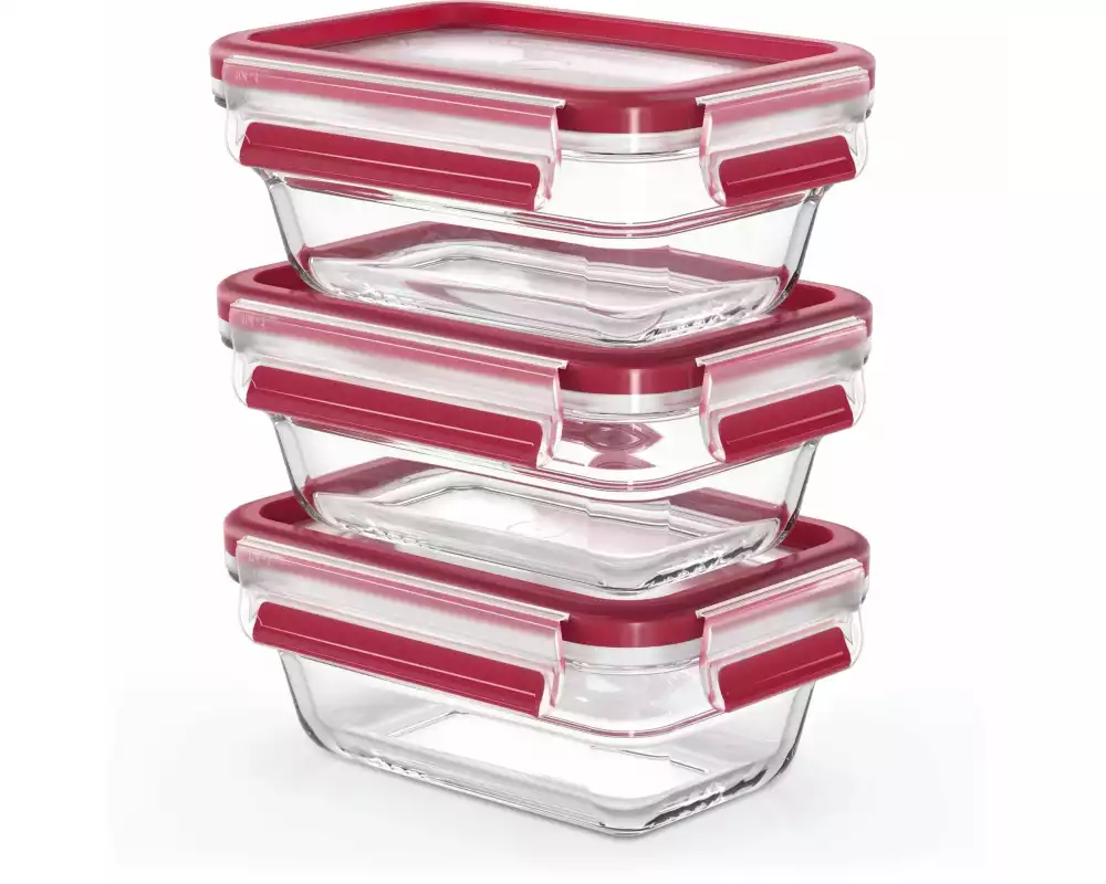 Emsa Vorratsbehälter Clip & Close Eco 3-teilig, Transparent/Rot