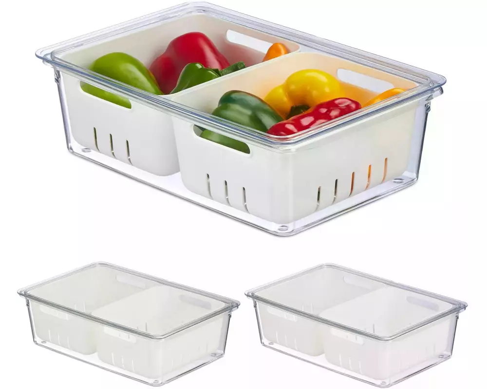 relaxdays Kühlschrankorganizer 800 g, 3 Stück, Transparent/Weiss