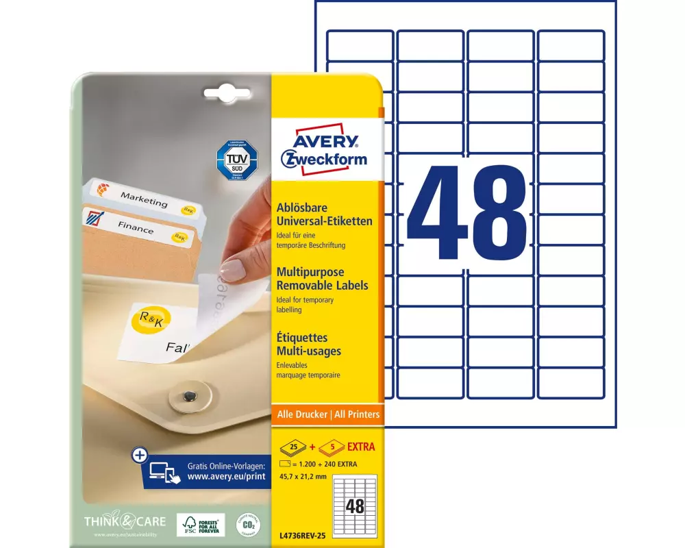 Avery Zweckform Mini-Etiketten Stick + Lift 45.7 x 21.2 mm, 25 Blatt