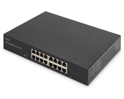 Digitus 16-Port Gigabit Switch, 19 inch, Unmanaged. Switch type: Unmanaged. Basic switching RJ-45 Ethernet ports type: Gigabit Ethernet (10/100/1000), Basic switching RJ-45 Ethernet ports quantity: 16. MAC address table: 8000 entries, Switching capacity: 32 Gbit/s. Networking standards: IEEE 802.3, IEEE 802.3ab, IEEE 802.3i, IEEE 802.3u, IEEE 802.3x. Power connector: AC-in jack
