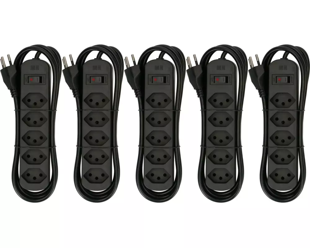 Max Hauri Steckdosenleiste Basic-Line 5x T13 Schwarz mit Schalter