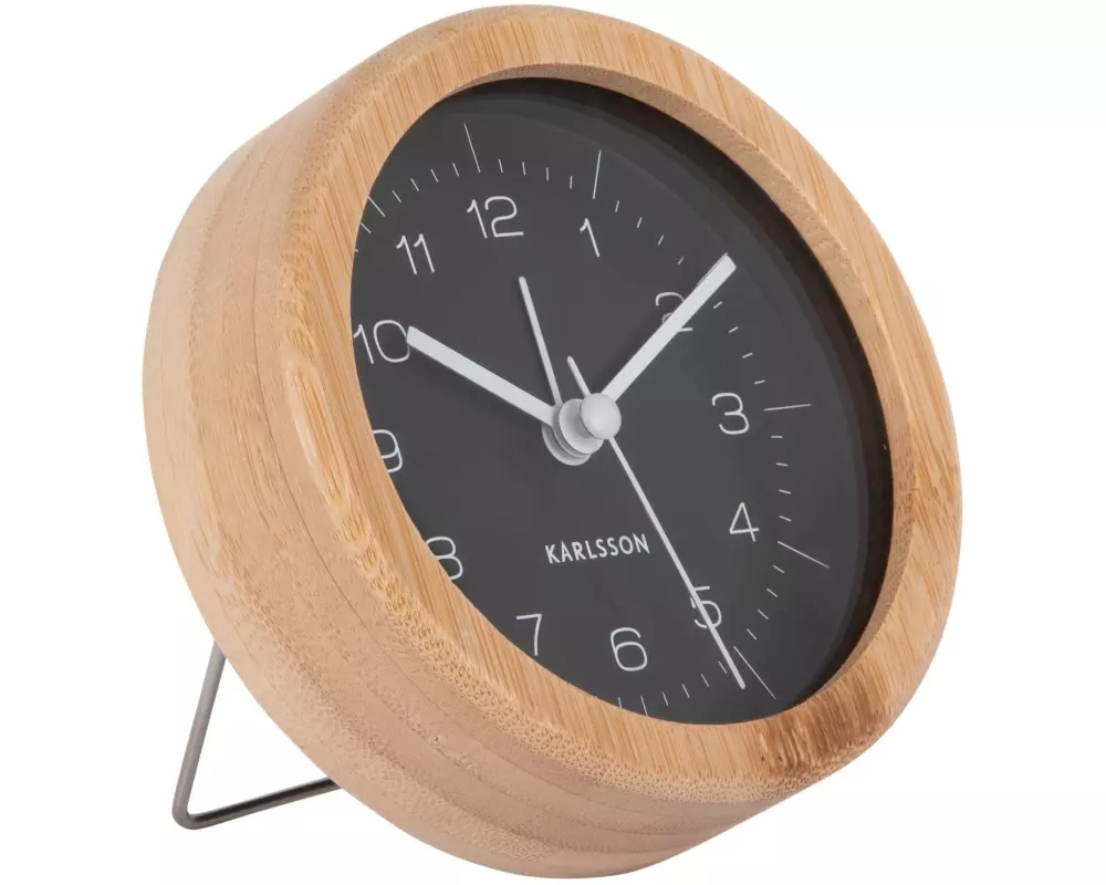 KARLSSON Klassischer Wecker Neat Round Bambus / Schwarz