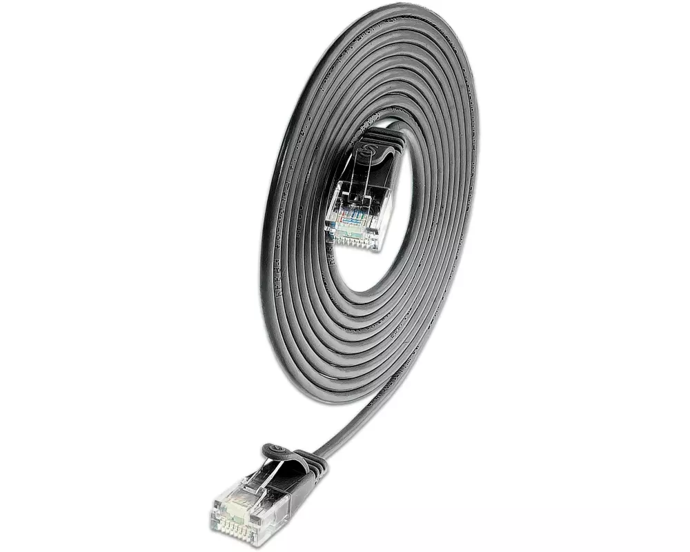SLIM Slimpatchkabel RJ-45 - RJ-45, Cat 6A, U/UTP, 5 m, Schwarz