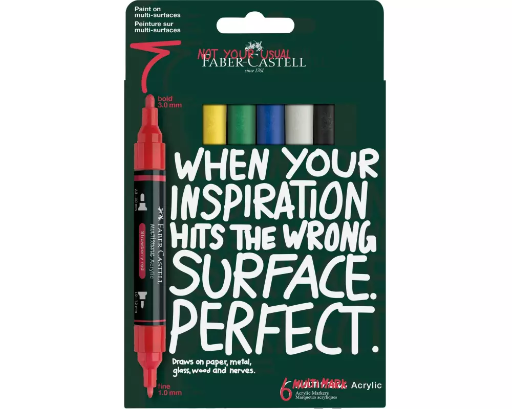 Faber-Castell Acrylmarker Multimark Set Basic, Doppelspitze, 6 Stück