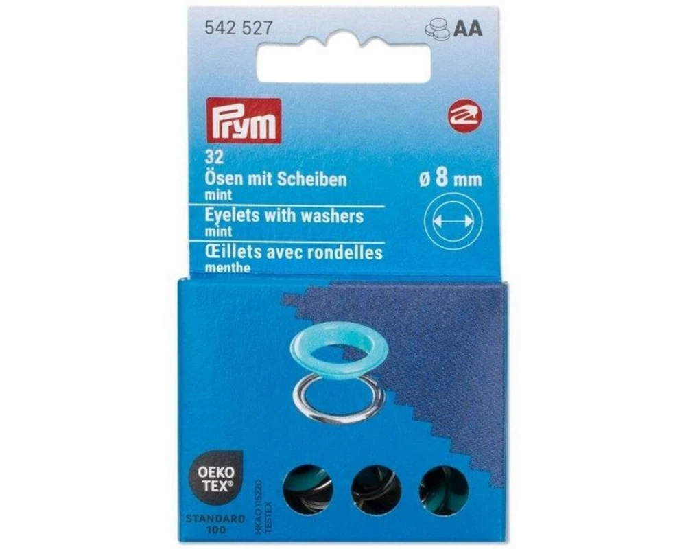 Prym Ösen mit Scheiben, 8 mm Mint, Silber
