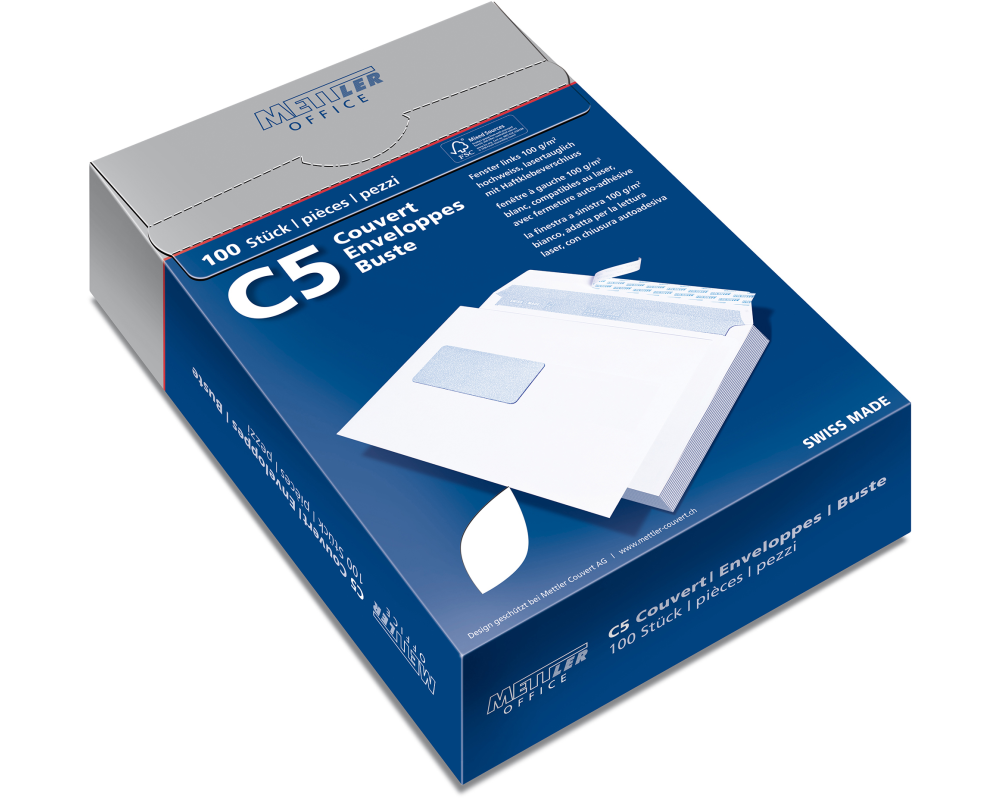 METTLER Couvert Fenster links C5 8065-100S100 100g,hochweiss,Kleber 100 Stk.
