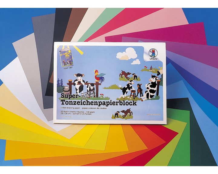 URSUS Bastel-Zeichenpapier 24×34cm 2200000 130g, farbig ass. 50 Blatt