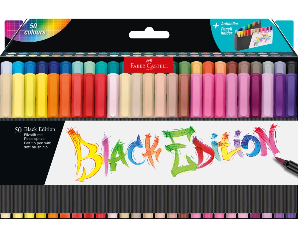 Faber-Castell Farbstifte Filzstift Black Edition 50er Set, Mehrfarbig