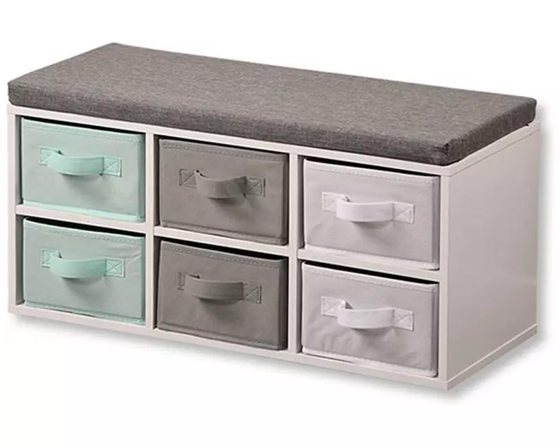 Kesper Sitzbank mit 6 Aufbewahrungsboxen, Sitzkissen, weiss