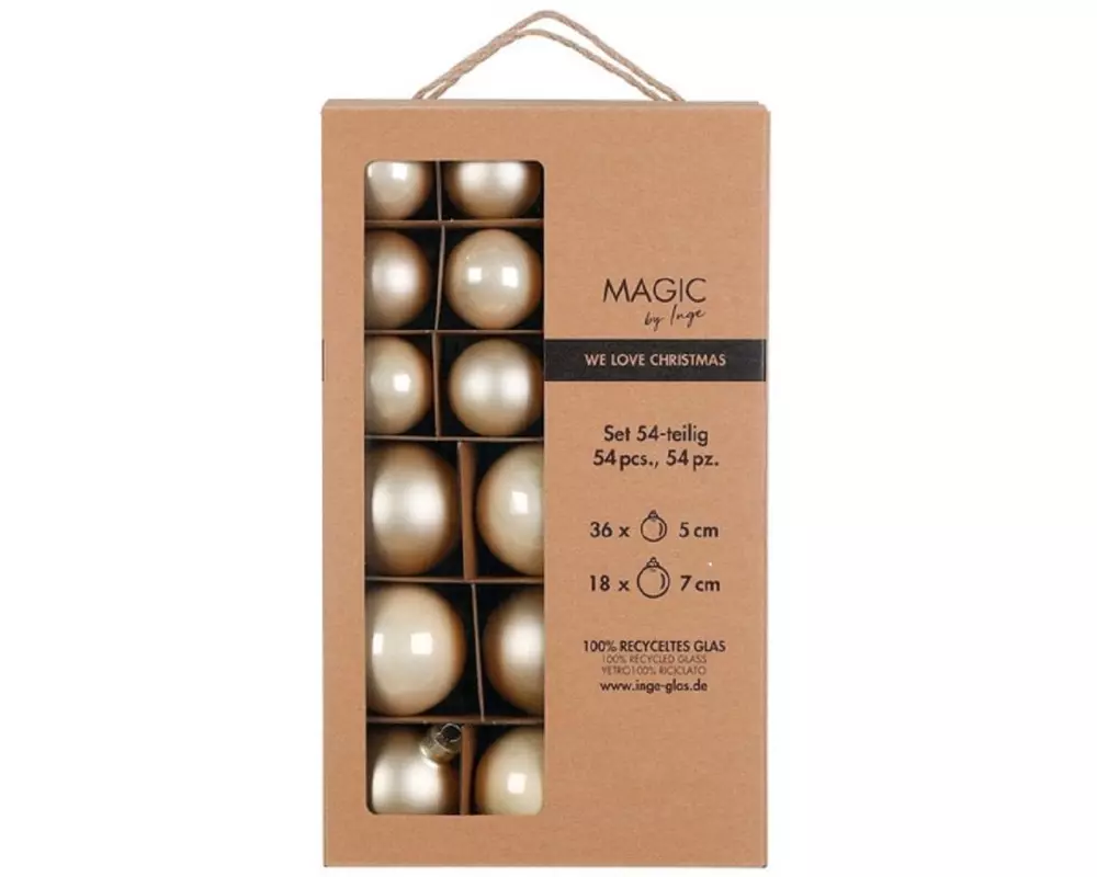 INGES CHRISTMAS DECOR Weihnachtskugel 5 und 7 cm Champagner, 54 Stück