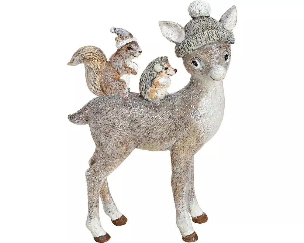 G. Wurm Weihnachtsfigur Reh mit Tieren 10 x 15 x 4 cm