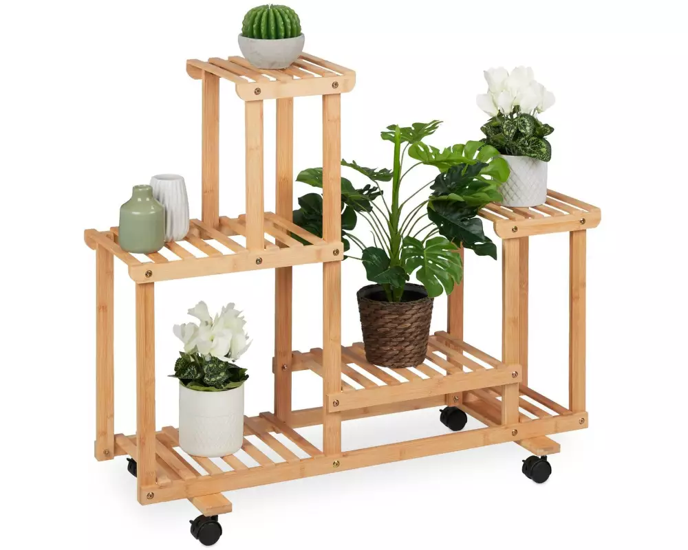 relaxdays Pflanzenständer mit 6 Ablagen 79 cm, Nature