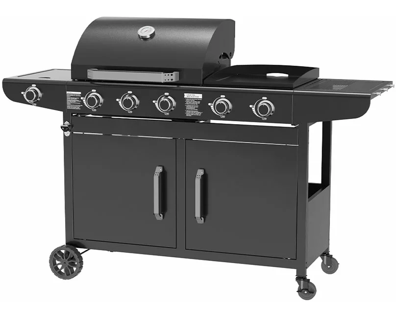 Multifunktions-Gasgrill mit 6 Brennern inkl. Pizza Ofen Plattengrill & Seitenbrenner