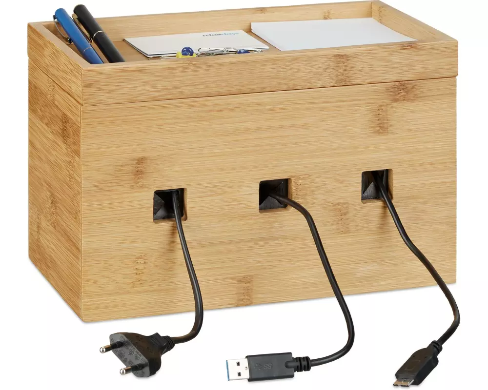 relaxdays Kabelbox Bambus, Hellbraun