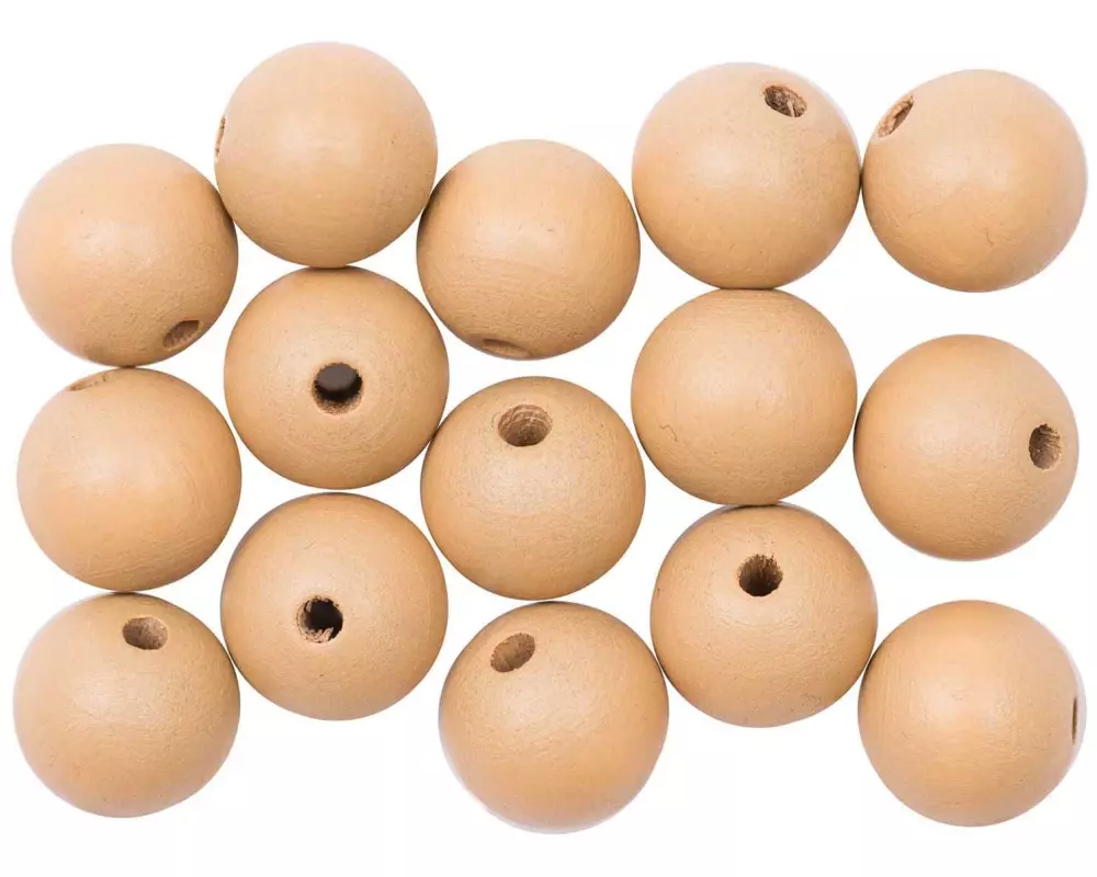 Rico Design Holzperlen Gebohrt 12 mm Nature, 15 Stück