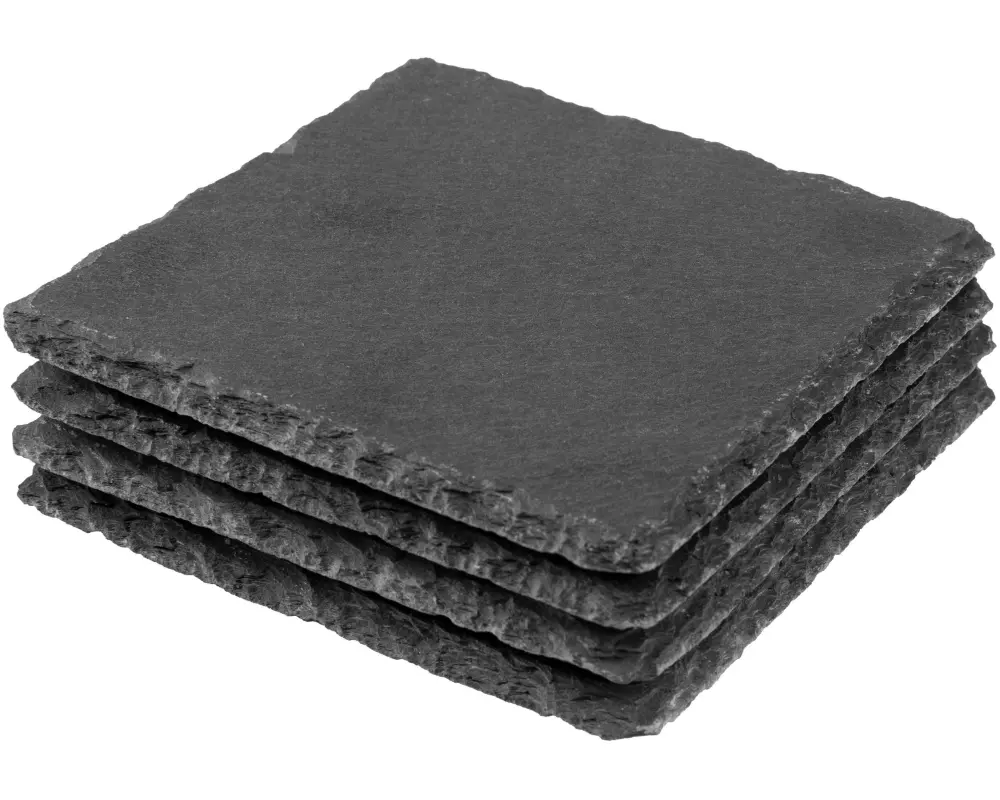 COCON Kerzenuntersetzer 10 x 10 cm, Schiefer, Schwarz, 4 Stück