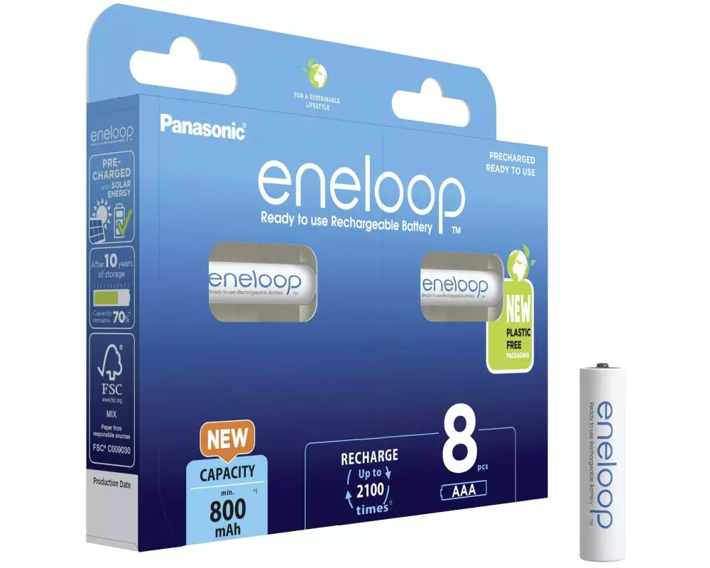 Panasonic Akku Eneloop BK-4MCDE/8BE NiMH AAA 800 mAh, 8 Stück