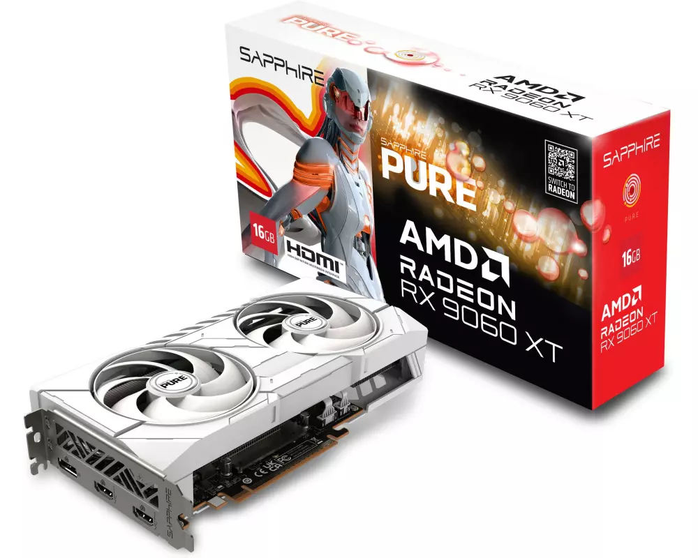 SAPPHIRE Grafikkarte AMD Radeon RX9060 XT PURE OC 16GB GDDR6