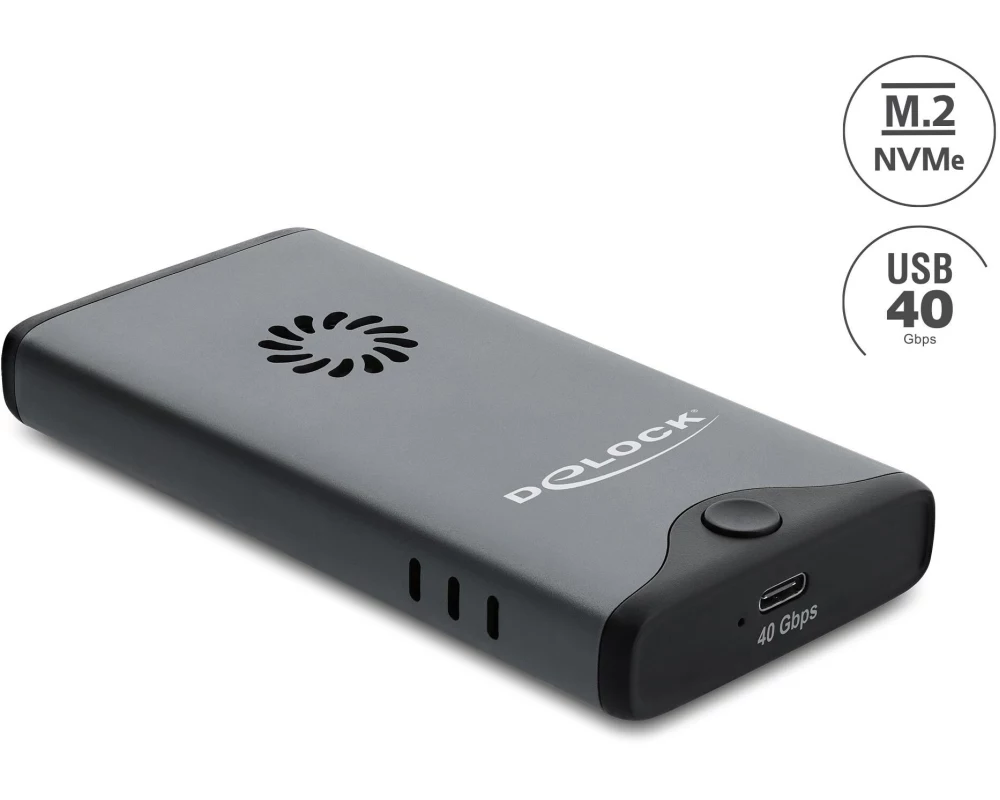 Delock M.2 NVMe PCIe SSD Gehäuse USB Type-C, 40 Gbps, m.Lüfter