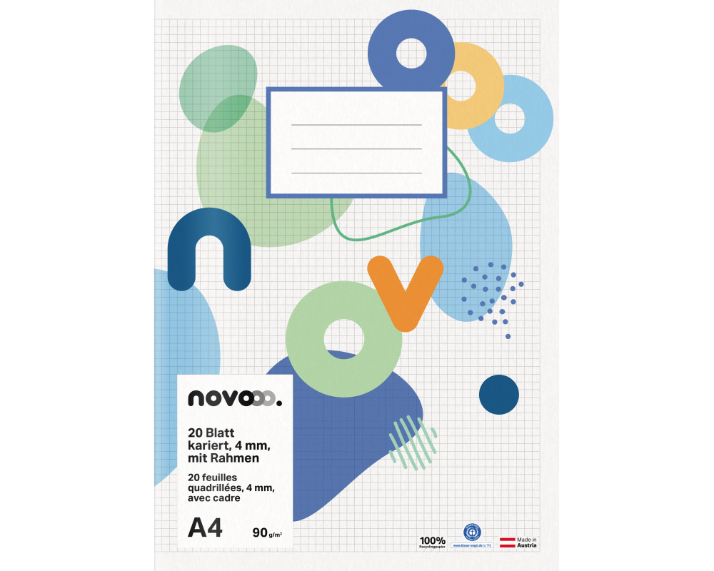 NOVOOO Schulheft A4 729757 4mm kariert mit Rand 90g