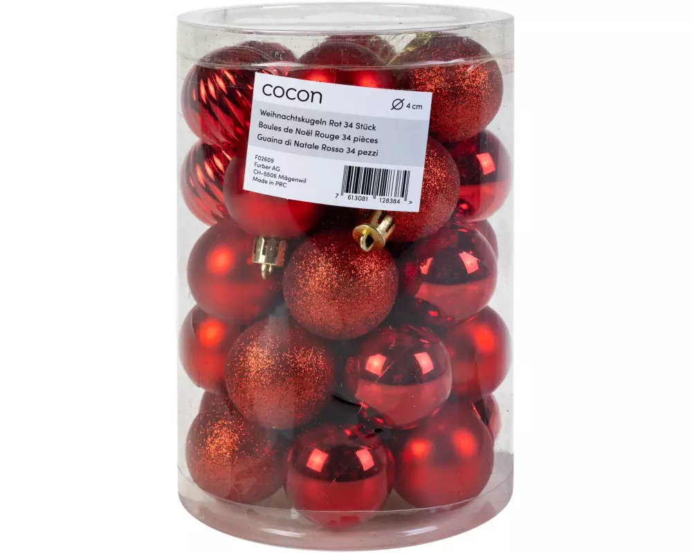 COCON Weihnachtskugel 34 Stück, Rot