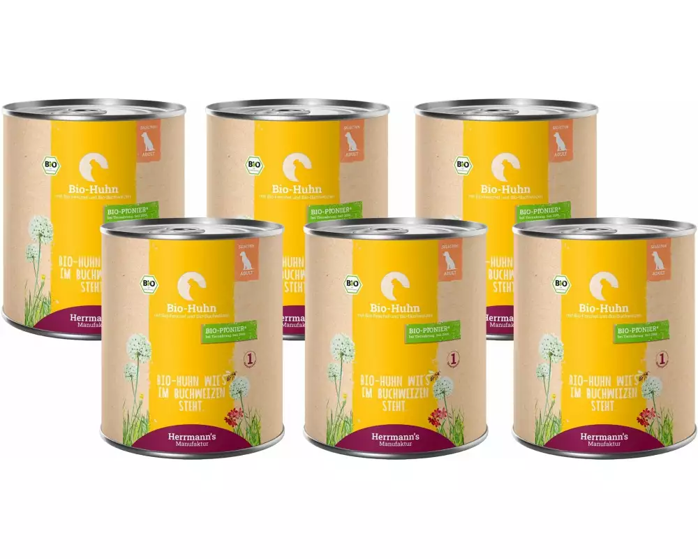 Herrmann's Nassfutter Bio Huhn mit Fenchel und Buchweizen 6 x 800 g