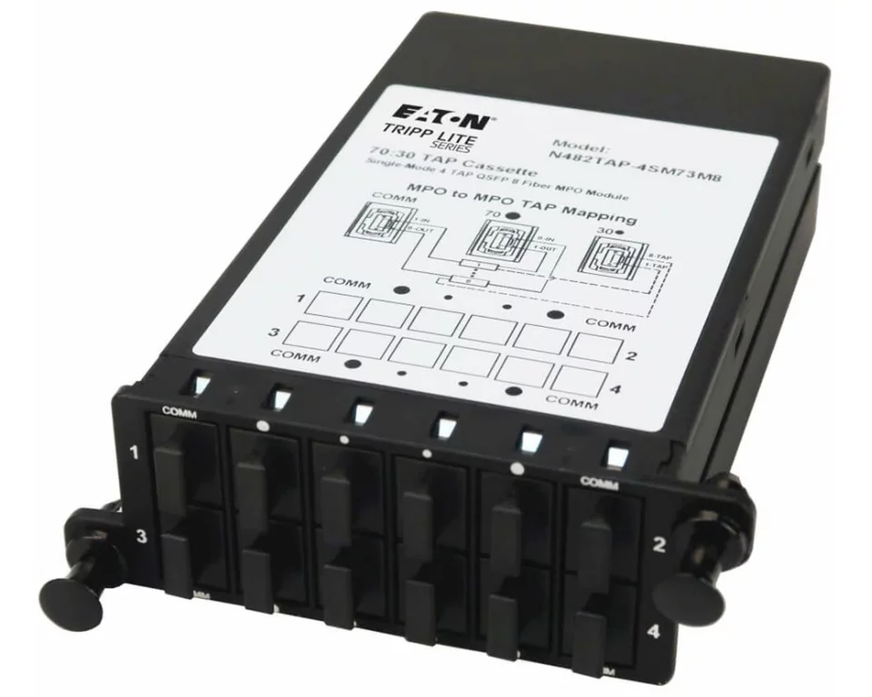 EATON TRIPPLITE Fiber TAP Cassette - Singlemode, 8-Fiber, MPO to MPO, 4monitoring Ports, 70/30 Split