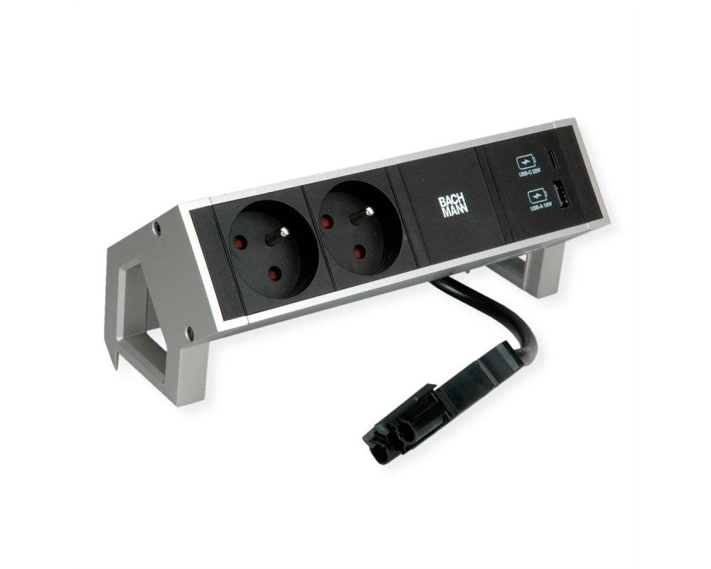 BACHMANN DESK2 2xUTE 1xUSB A/C 22W 0,2m GST18 INOX