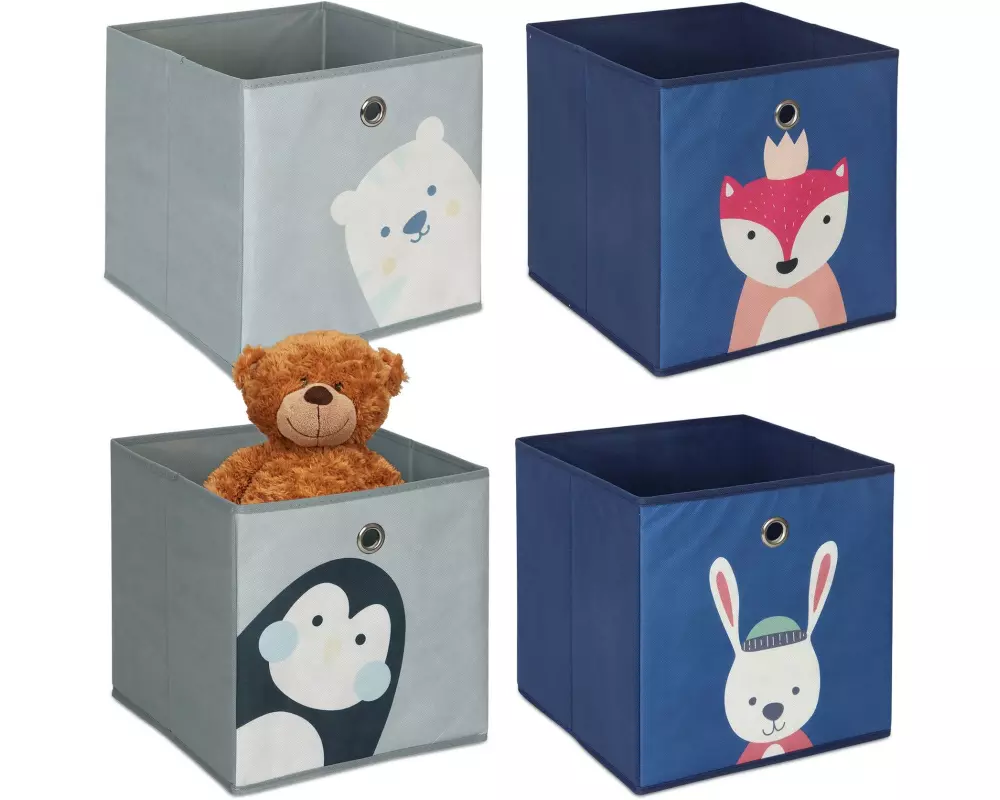 relaxdays Spielzeugbox Tiere 4 Stück