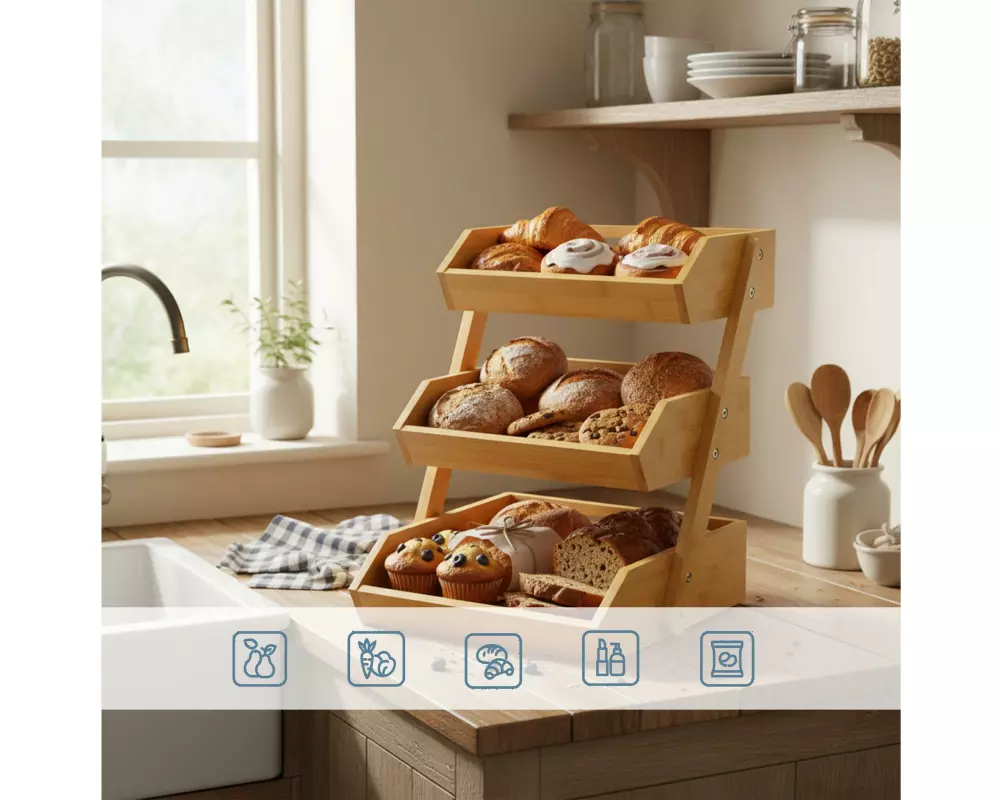 relaxdays Obst-Etagere Hellbraun