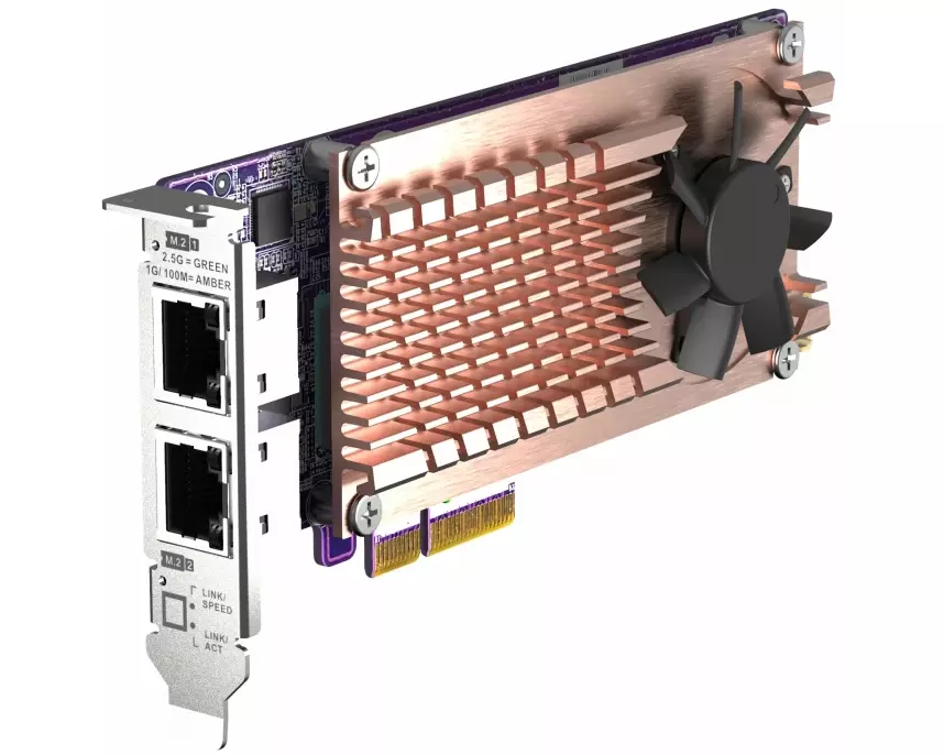 QNAP QM2 series Card, 2x PCIe 2280 M.2 SSD slots PCIe Gen3x4, 2x Intel I225LM 2.5GbE NBASE-T port