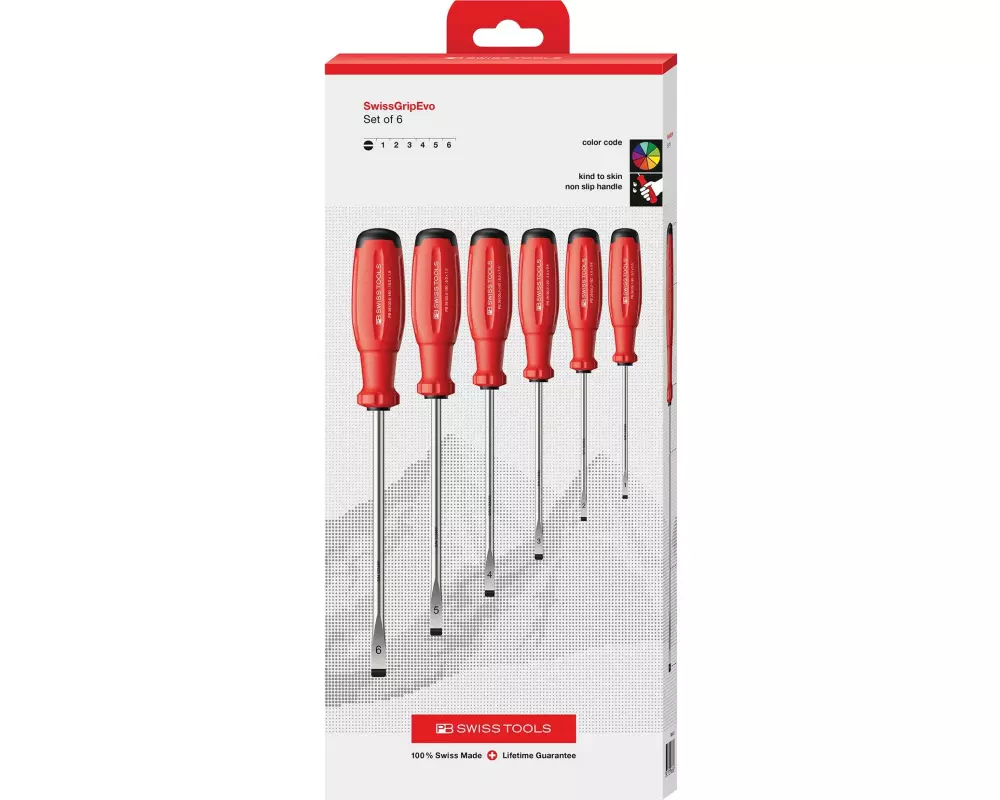 PB Swiss Tools SwissGrip Evo Schraubenzieher-Set Schlitz Rot