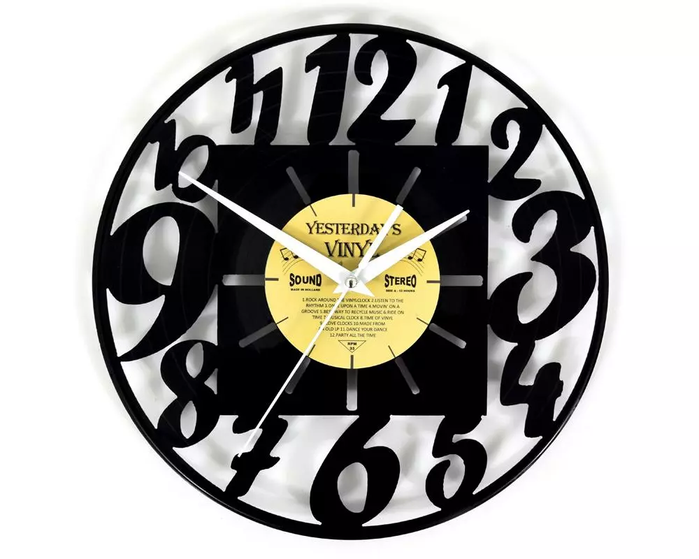Yesterday's Vinyl Wanduhr Numbers Ø 30 cm, Gold/Schwarz