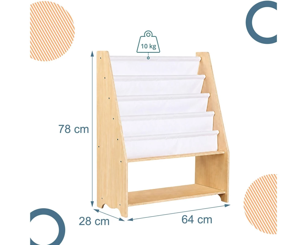 relaxdays Kinderregal Holz Polyester Weiss Hellbraun