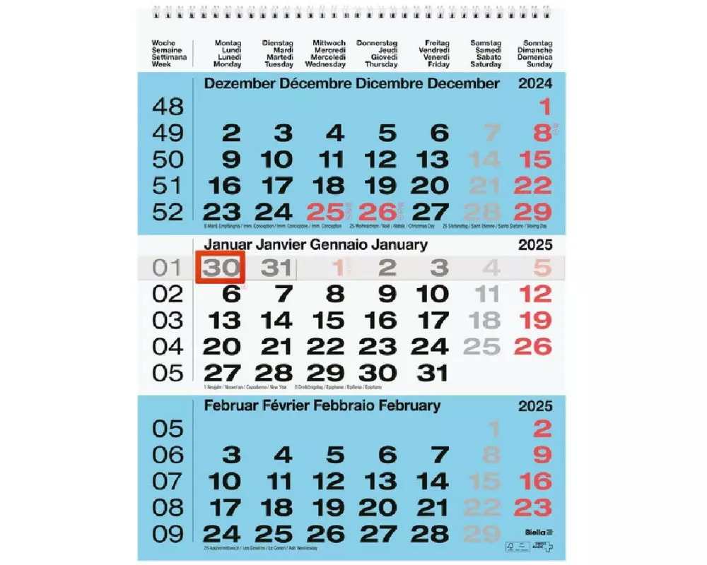 Biella 3-Monatskalender 2025 Blau