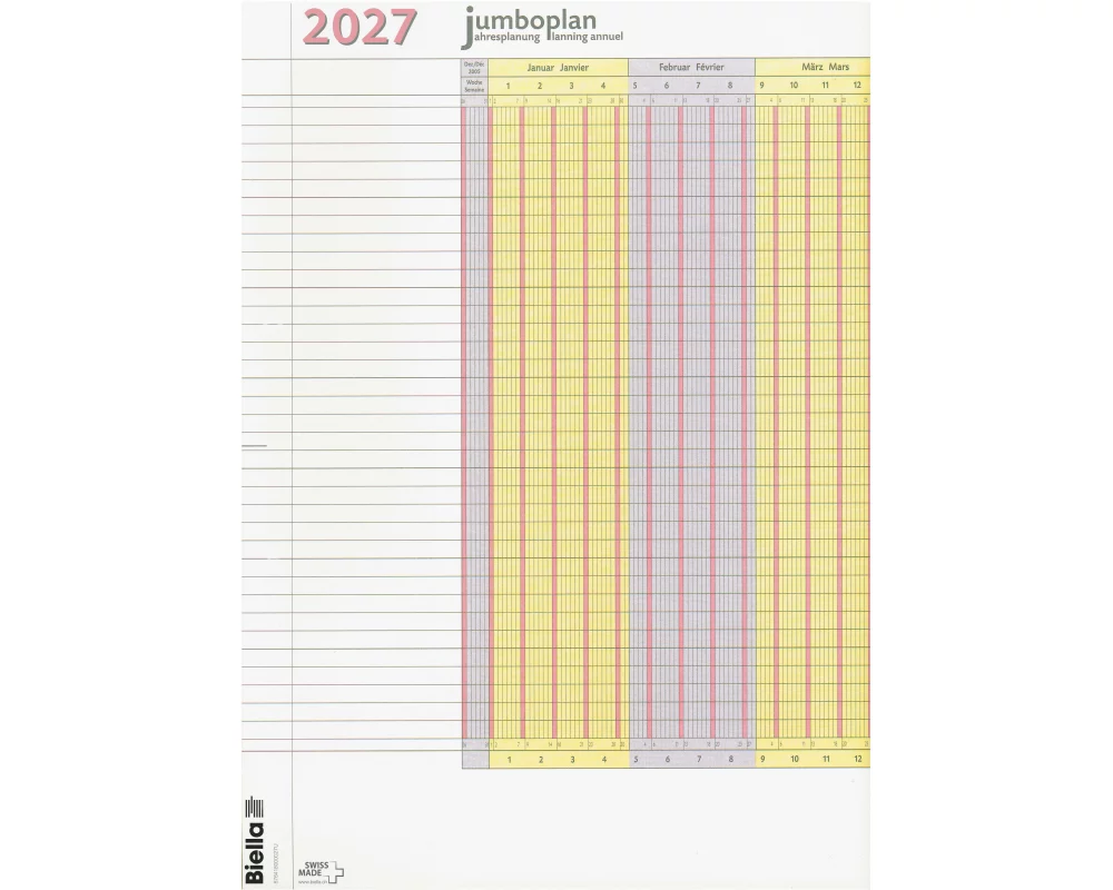 BIELLA Wandplaner Jumbo 2 Stk. 2027 876418000027U 1J/1S weiss 64.5x29.7cm