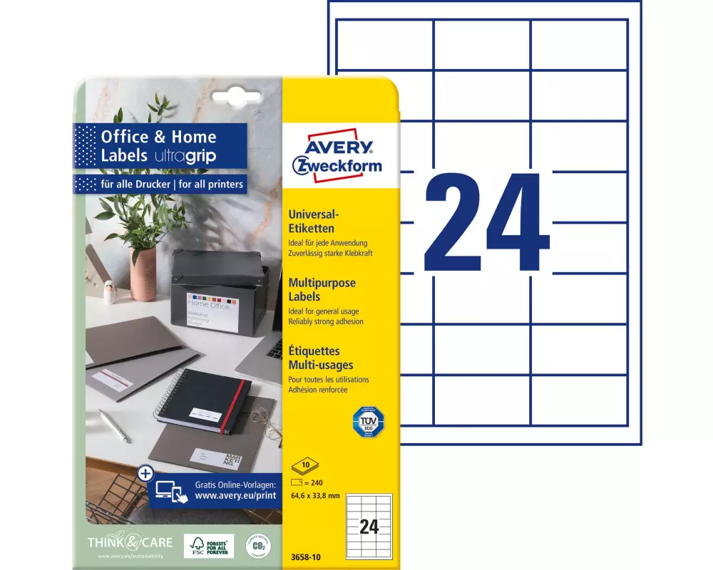 Avery Zweckform Universal-Etiketten 3658 64.6 x 33.8 mm, 10 Blatt
