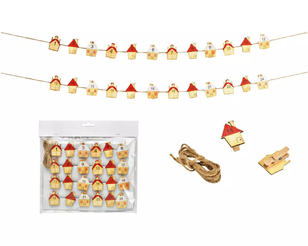 G. Wurm Adventskalender-Zahlen mit Schnur Haus, 24 Stück