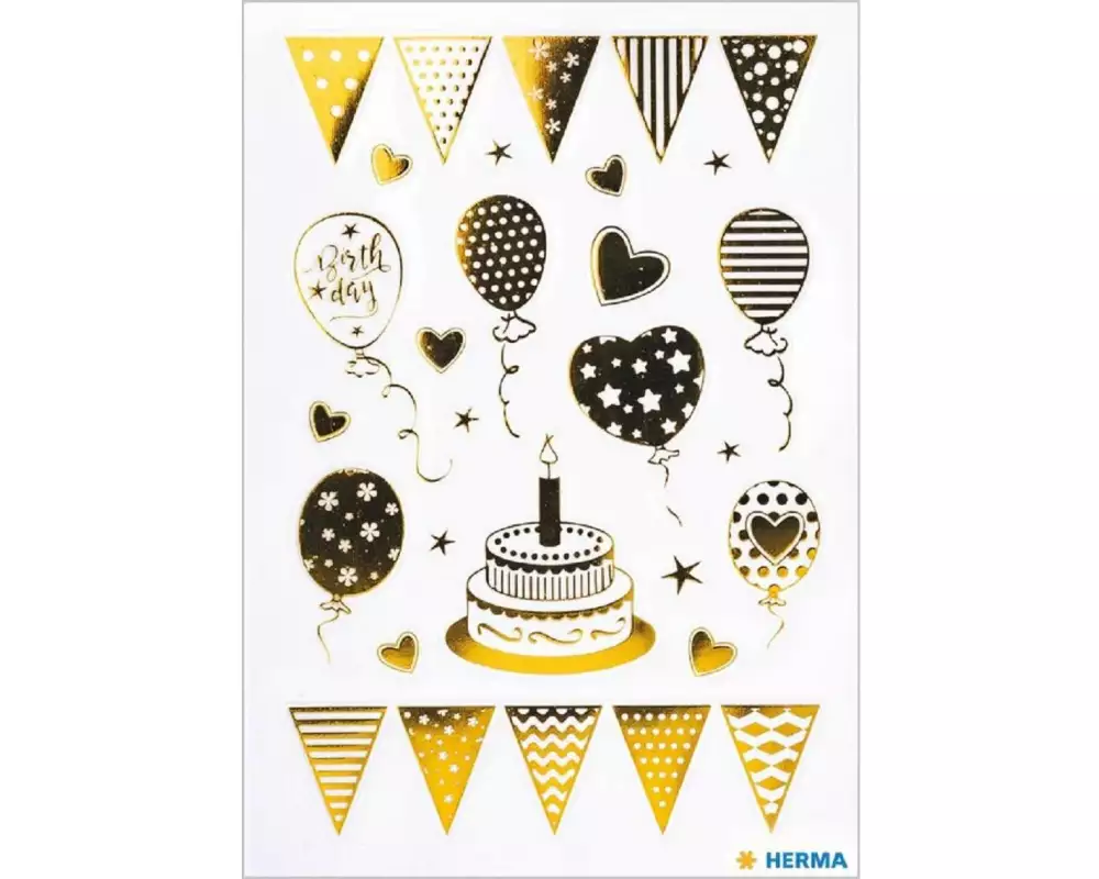 Herma Stickers Motivsticker Birthday Party Goldfolie, 1 Blatt