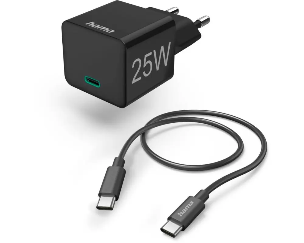 Hama Ladegerät Schnell USB-C Mini 25 W 1 m Schwarz mit Ladekabel