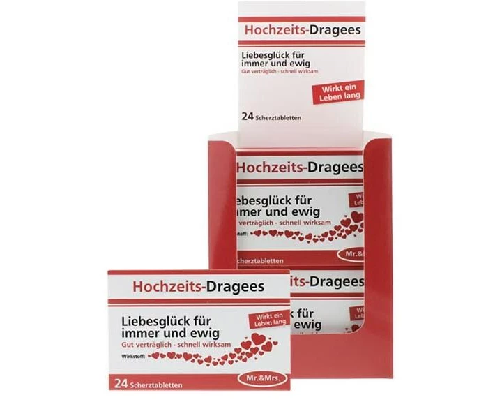 Trend Import Scherztabletten Hochzeits-Dragees 22 g, aus Schokolade