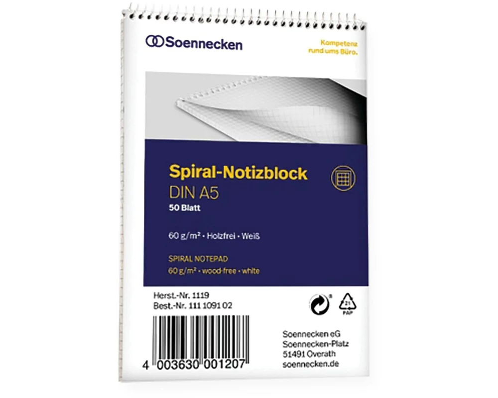 Soennecken Spiralblock A5, 50 Blätter, kariert
