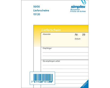 SIMPLEX Lieferscheine D A6 15120D gelb/weiss 50x2 Blatt